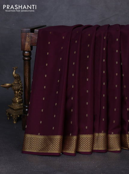 Pure mysore silk saree deep wine shade with allover zari woven buttas and zari woven border