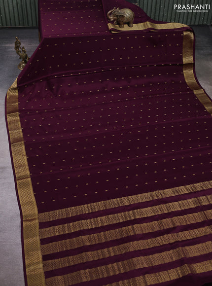 Pure mysore silk saree deep wine shade with allover zari woven buttas and zari woven border