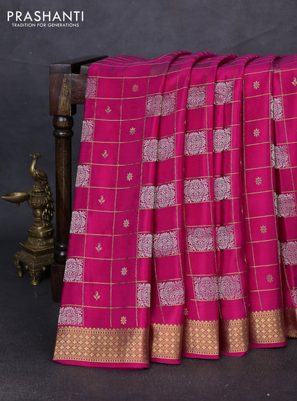 Pure mysore silk saree pink with allover zari checks & buttas and zari woven border