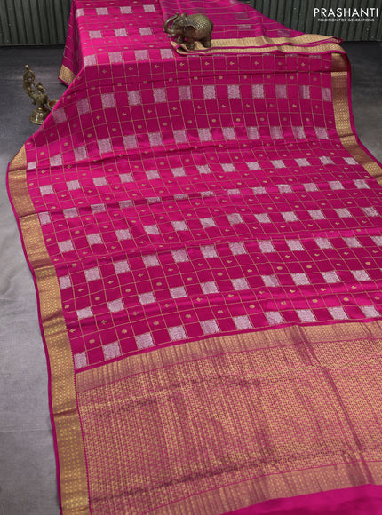 Pure mysore silk saree pink with allover zari checks & buttas and zari woven border