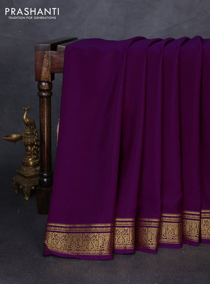 Pure mysore silk saree purple with plain body and zari woven border