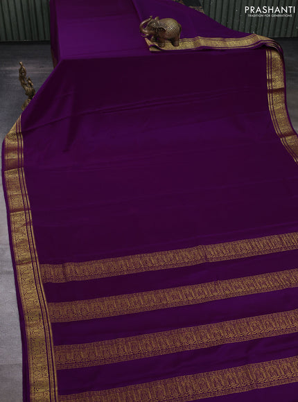 Pure mysore silk saree purple with plain body and zari woven border
