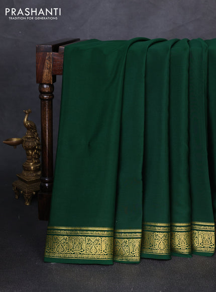 Pure mysore silk saree bottle green with plain body and zari woven border