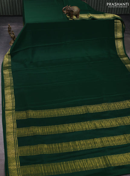 Pure mysore silk saree bottle green with plain body and zari woven border