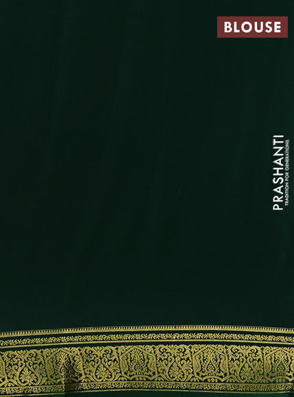 Pure mysore silk saree bottle green with plain body and zari woven border
