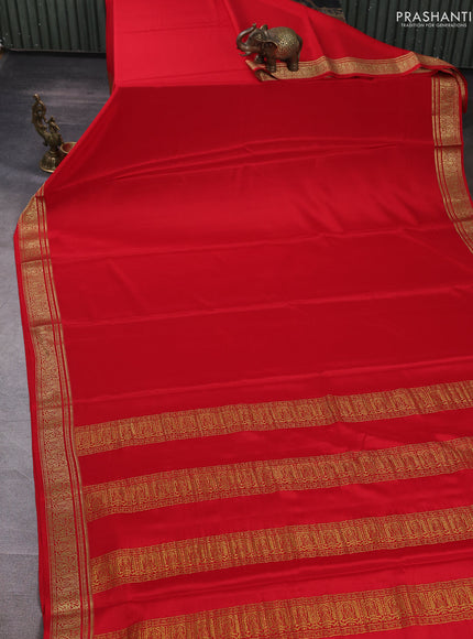 Pure mysore silk saree red with plain body and zari woven border