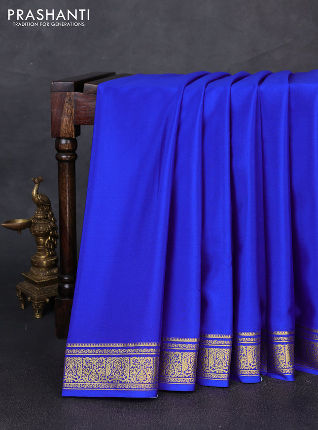 Pure mysore silk saree royal blue with plain body and zari woven border