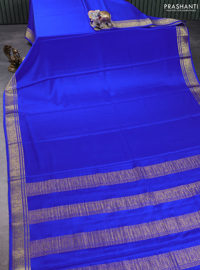 Pure mysore silk saree royal blue with plain body and zari woven border