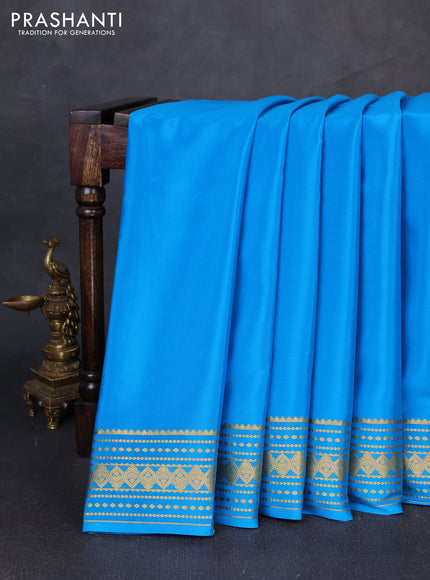 Pure mysore silk saree cs blue with plain body and zari woven border