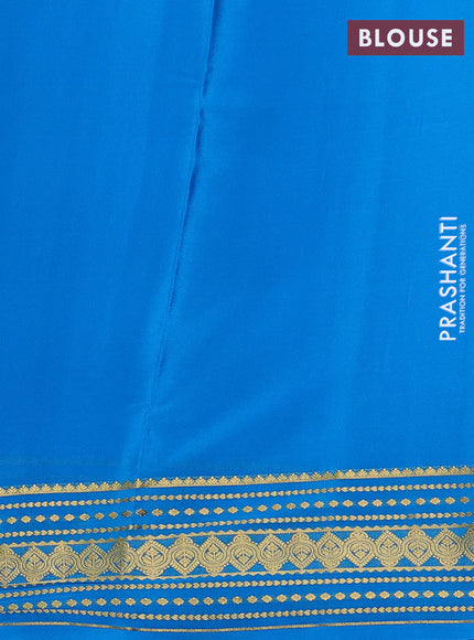 Pure mysore silk saree cs blue with plain body and zari woven border