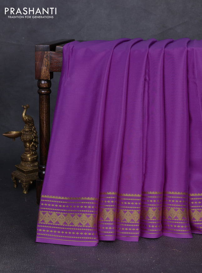 Pure mysore silk saree lavender with plain body and zari woven border
