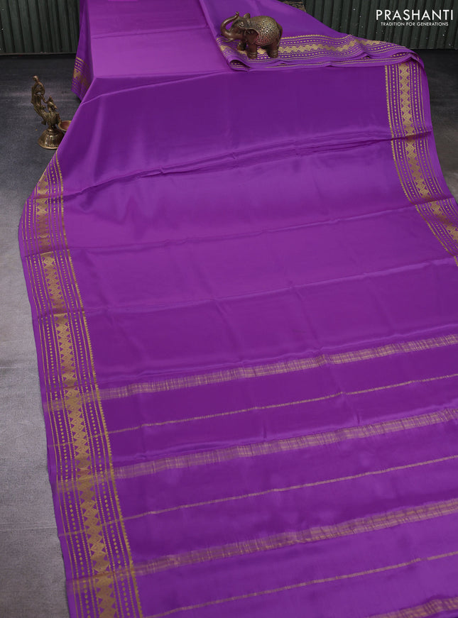 Pure mysore silk saree lavender with plain body and zari woven border