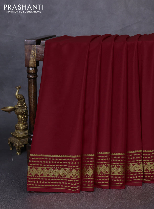 Pure mysore silk saree red with plain body and zari woven border