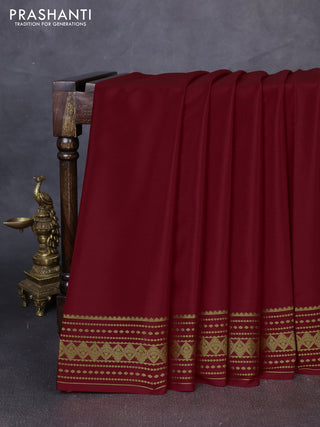 Pure mysore silk saree red with plain body and zari woven border