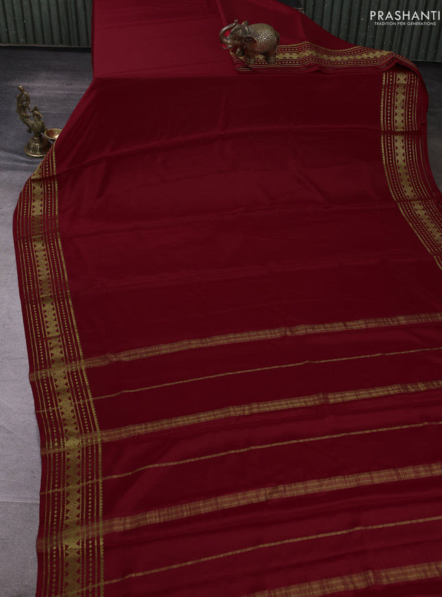 Pure mysore silk saree red with plain body and zari woven border