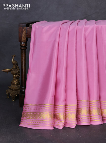 Pure mysore silk saree lotus pink with plain body and zari woven border
