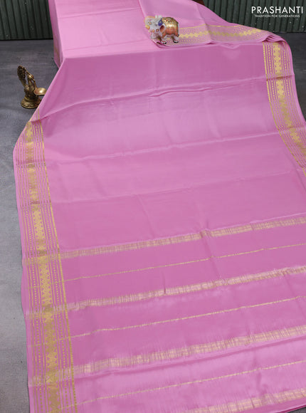 Pure mysore silk saree lotus pink with plain body and zari woven border