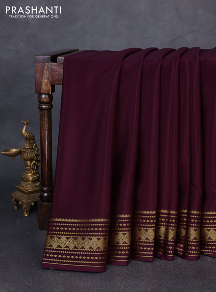 Pure mysore silk saree deep wine shade with plain body and zari woven border