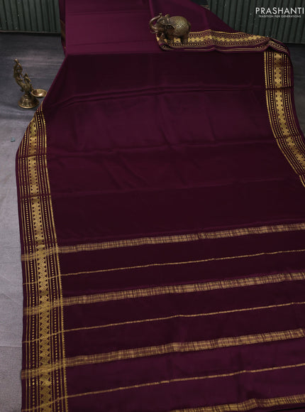 Pure mysore silk saree deep wine shade with plain body and zari woven border