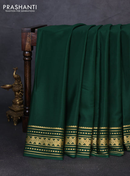 Pure mysore silk saree bottle green with plain body and zari woven border