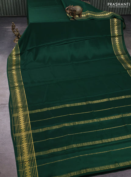 Pure mysore silk saree bottle green with plain body and zari woven border