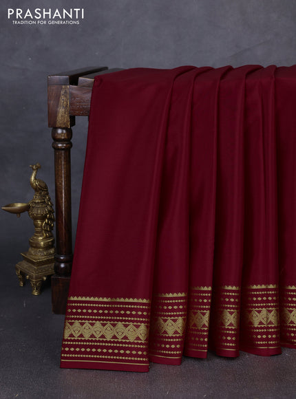 Pure mysore silk saree maroon with plain body and zari woven border