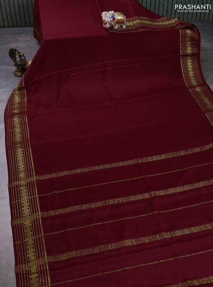 Pure mysore silk saree maroon with plain body and zari woven border