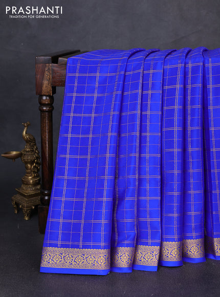 Pure mysore silk saree royal blue with allover zari checked pattern and zari woven border