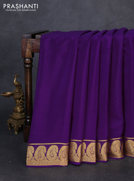 Pure mysore silk saree violet with plain body and paisley zari woven border