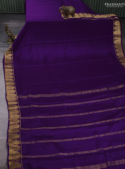 Pure mysore silk saree violet with plain body and paisley zari woven border
