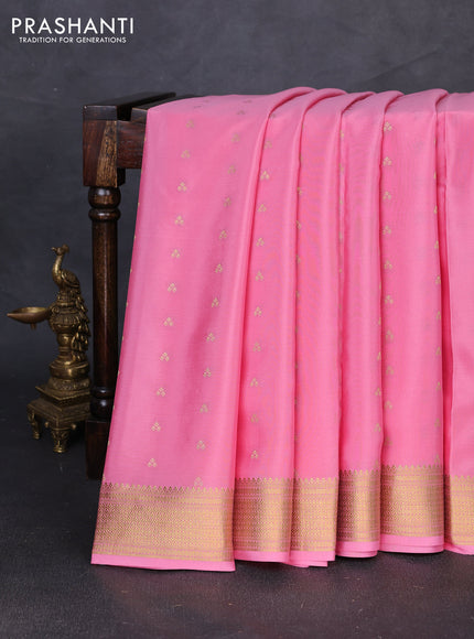 Pure mysore silk saree peach pink with allover zari woven buttas and zari woven border