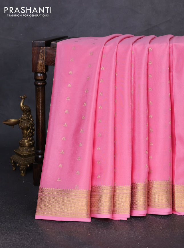 Pure mysore silk saree peach pink with allover zari woven buttas and zari woven border