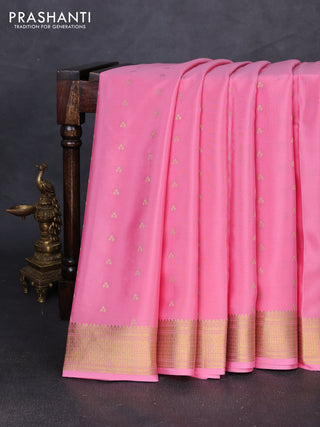 Pure mysore silk saree peach pink with allover zari woven buttas and zari woven border