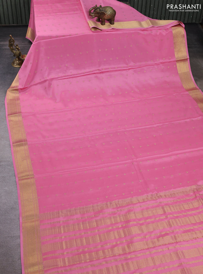 Pure mysore silk saree peach pink with allover zari woven buttas and zari woven border