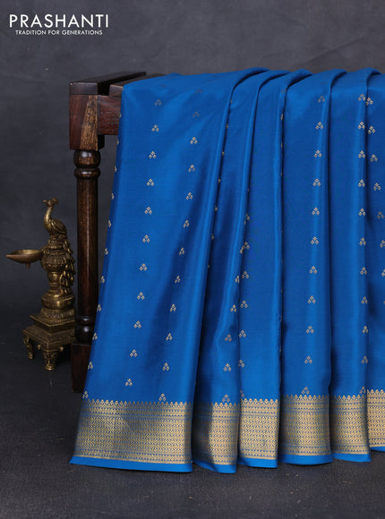 Pure mysore silk saree peacock blue with allover zari woven buttas and zari woven border