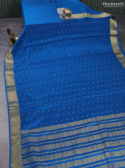 Pure mysore silk saree peacock blue with allover zari woven buttas and zari woven border