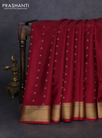 Pure mysore silk saree maroon with allover zari woven buttas and zari woven border