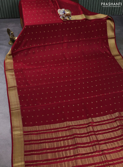 Pure mysore silk saree maroon with allover zari woven buttas and zari woven border