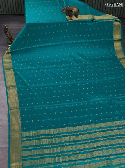 Pure mysore silk saree teal green with allover zari woven buttas and zari woven border
