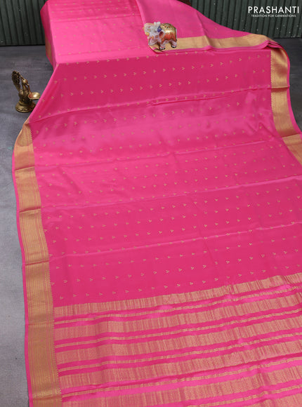 Pure mysore silk saree pink with allover zari woven buttas and zari woven border