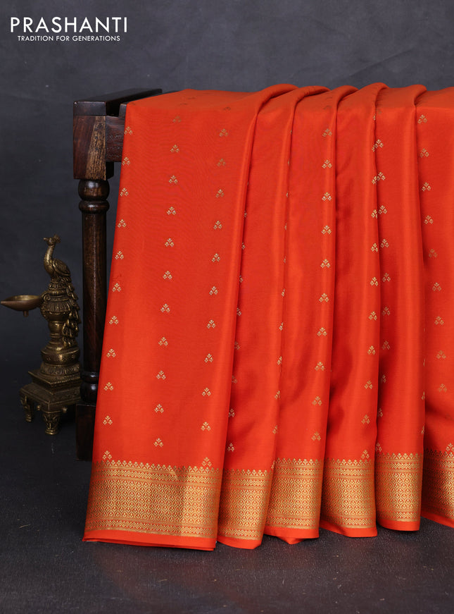 Pure mysore silk saree orange with allover zari woven buttas and zari woven border