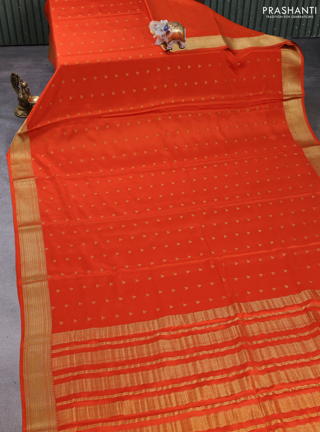 Pure mysore silk saree orange with allover zari woven buttas and zari woven border