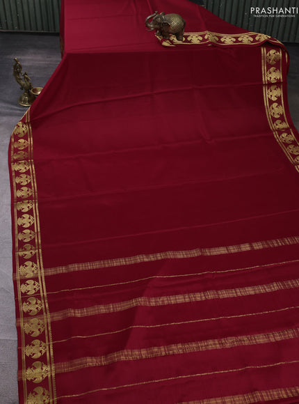 Pure mysore silk saree maroon with plain body and zari woven border