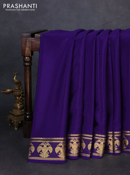 Pure mysore silk saree violet with plain body and zari woven border