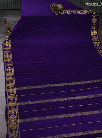 Pure mysore silk saree violet with plain body and zari woven border
