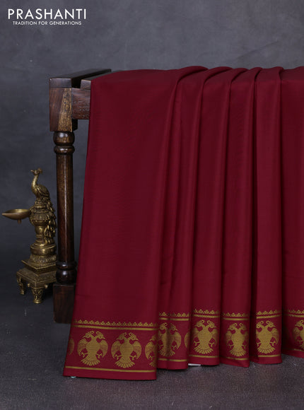 Pure mysore silk saree maroon with plain body and zari woven butta border