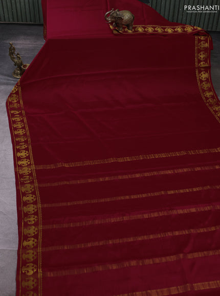 Pure mysore silk saree maroon with plain body and zari woven butta border