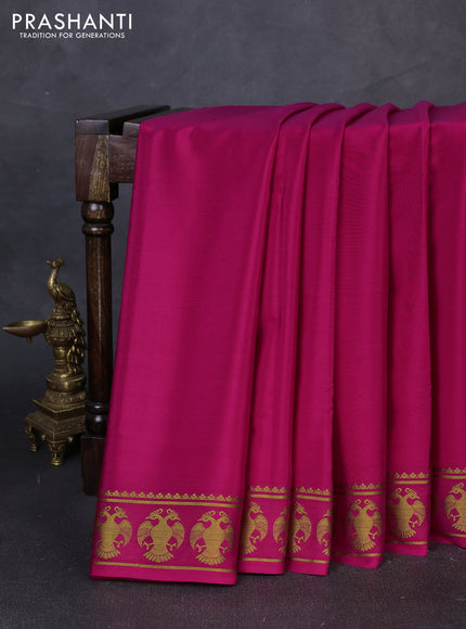Pure mysore silk saree pink with plain body and zari woven butta border