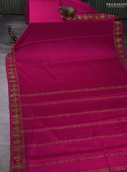 Pure mysore silk saree pink with plain body and zari woven butta border