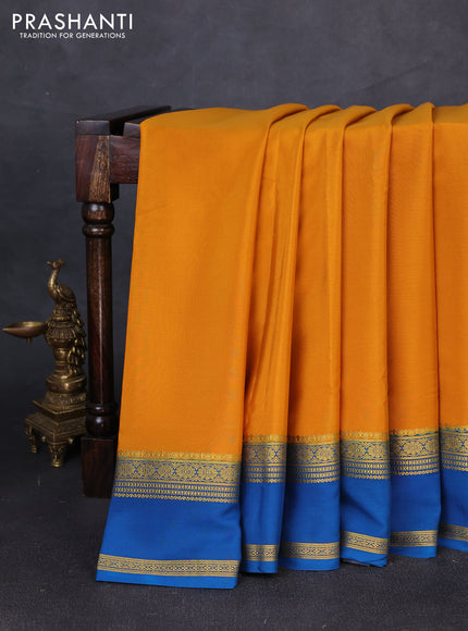 Pure mysore silk saree dark mustard with plain body and rettapet zari woven border